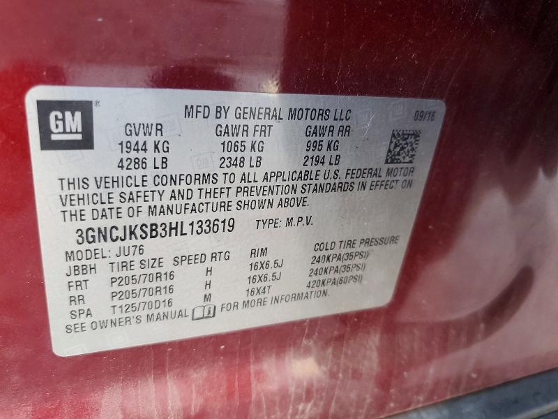 Продажа на аукционе авто 2017 Chevrolet Trax, vin: 3GNCJKSB3HL133619, номер лота: 62891836