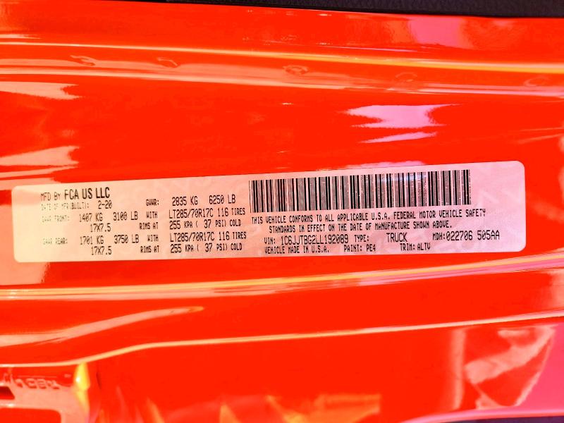 Aukcja sprzedaży 2020 Jeep Gladiator, vin: 1C6JJTBG2LL192089, numer aukcji: 60065306