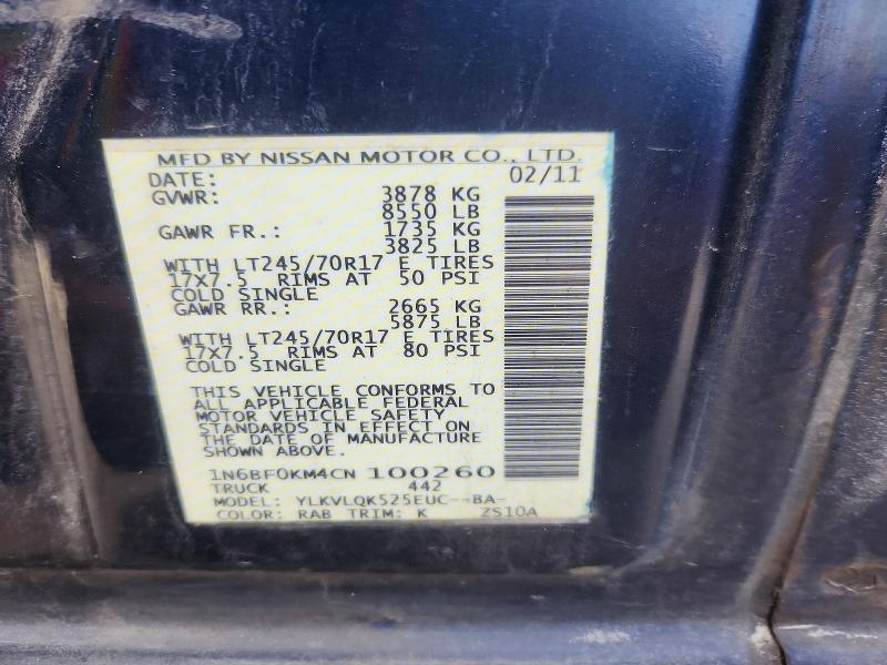 59664446 :رقم المزاد ، 1N6BF0KM4CN100260 vin ، 2012 Nissan Nv 1500 مزاد بيع