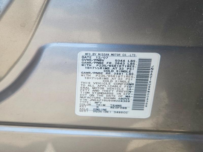 Продажа на аукционе авто 2009 Nissan Murano, vin: JN8AZ18U99W004389, номер лота: 62923396