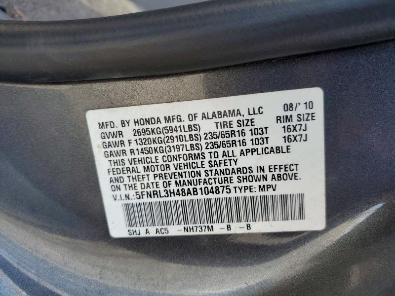 Продаж на аукціоні авто 2010 Honda Odyssey, vin: 5FNRL3H48AB104875, номер лоту: 61531566