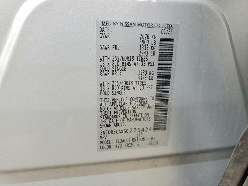Продажа на аукционе авто 2025 Nissan Pathfinder, vin: 5N1DR3CAXSC225424, номер лота: 59805016