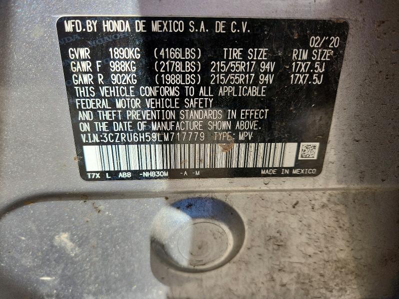 Продажа на аукционе авто 2020 Honda Hr-v, vin: 3CZRU6H59LM717779, номер лота: 63301086