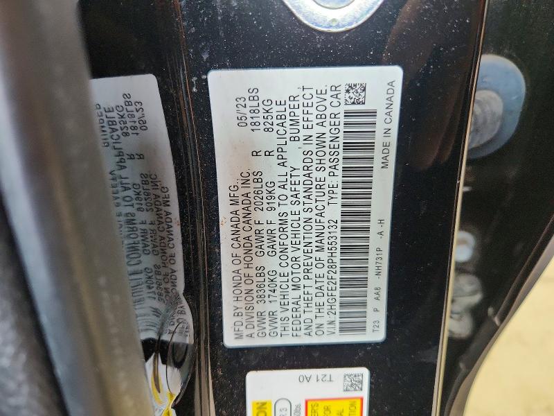 Продажа на аукционе авто 2023 Honda Civic, vin: 2HGFE2F28PH553132, номер лота: 61934086