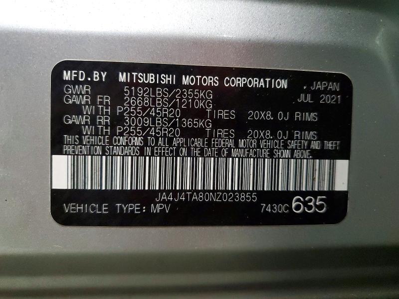 2022 Mitsubishi Outlander მანქანა იყიდება აუქციონზე, vin: JA4J4TA80NZ023855, აუქციონის ნომერი: 61836086