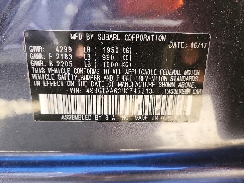 Продаж на аукціоні авто 2017 Subaru Impreza, vin: 4S3GTAA63H3743213, номер лоту: 62281736
