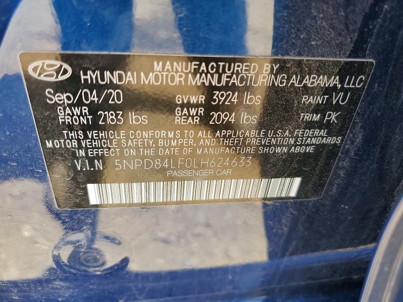 Продажа на аукционе авто 2020 Hyundai Elantra, vin: 5NPD84LF0LH624633, номер лота: 59598516