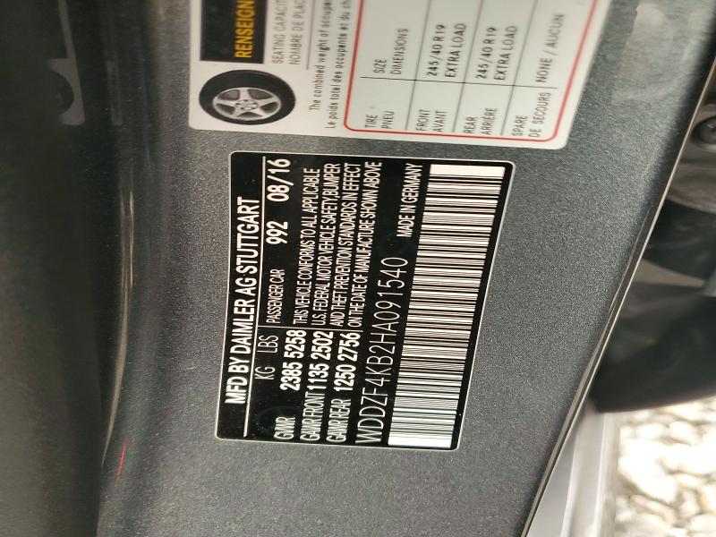 60990806 :رقم المزاد ، WDDZF4KB2HA091540 vin ، 2017 Mercedes-benz E مزاد بيع