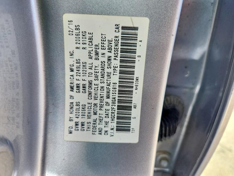 Продажа на аукционе авто 2016 Honda Accord, vin: 1HGCR2F38GA150816, номер лота: 61707066