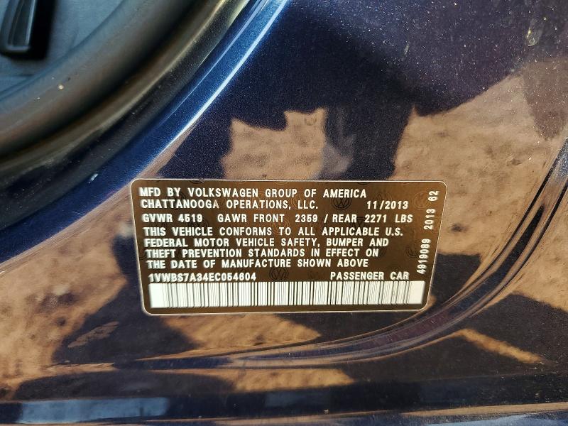 Aukcja sprzedaży 2014 Volkswagen Passat, vin: 1VWBS7A34EC054604, numer aukcji: 61225446