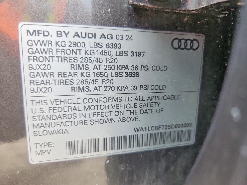 2025 Audi Q7 მანქანა იყიდება აუქციონზე, vin: WA1LCBF72SD003203, აუქციონის ნომერი: 60570596
