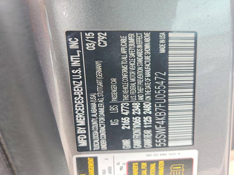 62654566 :رقم المزاد ، 55SWF4KB7FU055472 vin ، 2015 Mercedes-benz C مزاد بيع