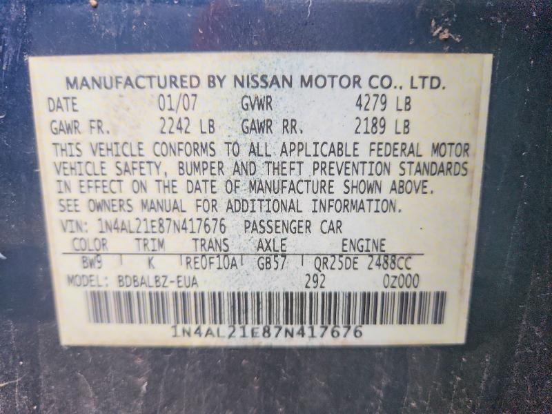 Aukcja sprzedaży 2007 Nissan Altima, vin: 1N4AL21E87N417676, numer aukcji: 62300086