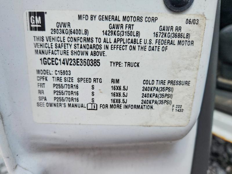 60920196 :رقم المزاد ، 1GCEC14V23E360385 vin ، 2003 Chevrolet Silverado مزاد بيع