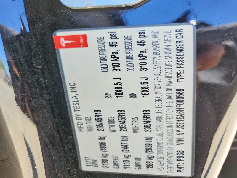 Aukcja sprzedaży 2017 Tesla Model 3, vin: 5YJ3E1EA6HF000569, numer aukcji: 59615626