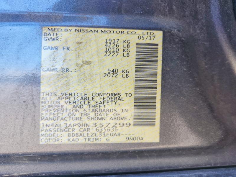 Продажа на аукционе авто 2017 Nissan Altima, vin: 1N4AL3AP9HN357299, номер лота: 61004506