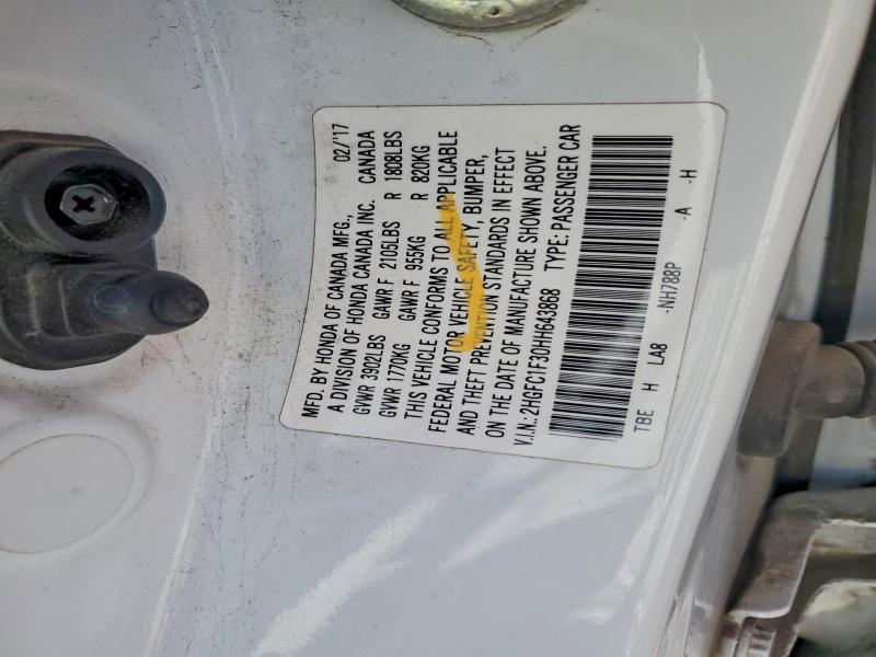 2017 Honda Civic მანქანა იყიდება აუქციონზე, vin: 2HGFC1F30HH643868, აუქციონის ნომერი: 59694576