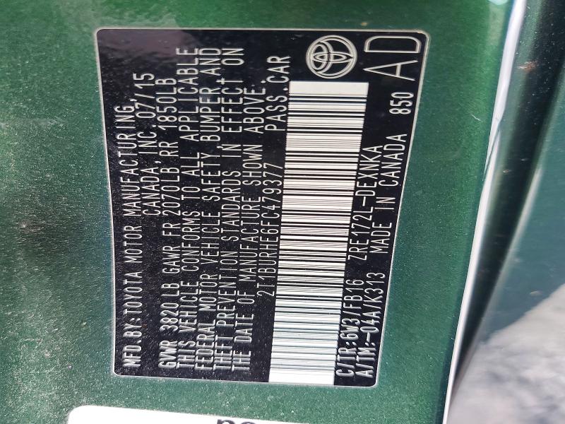 Продаж на аукціоні авто 2015 Toyota Corolla, vin: 2T1BURHE6FC479377, номер лоту: 60598126