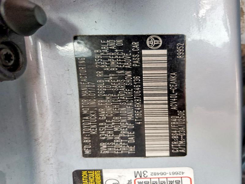 Продажа на аукционе авто 2007 Toyota Camry, vin: 4T1BE46K87U646136, номер лота: 59886346