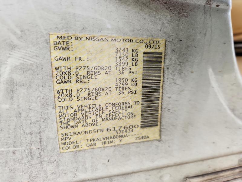 Продажа на аукционе авто 2015 Nissan Armada, vin: 5N1BA0ND5FN617600, номер лота: 62661406