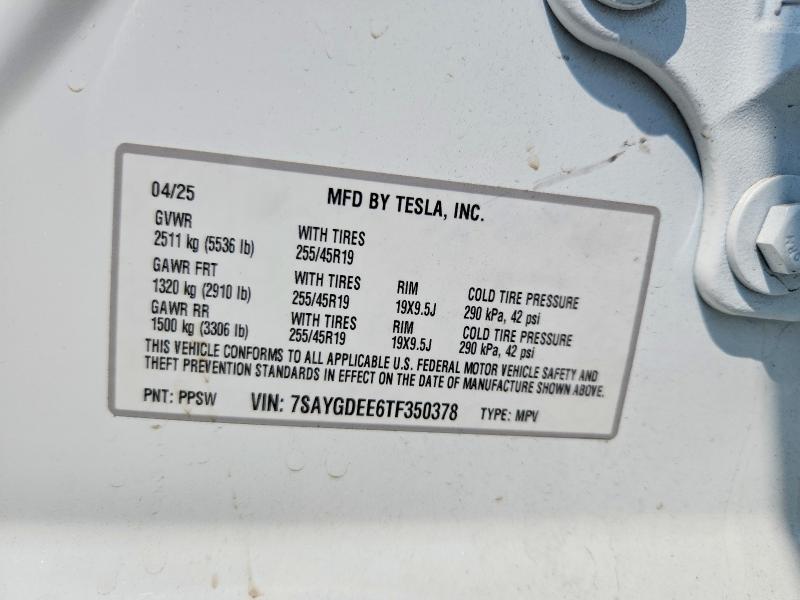 Aukcja sprzedaży 2026 Tesla Model Y, vin: 7SAYGDEE6TF350378, numer aukcji: 62305886
