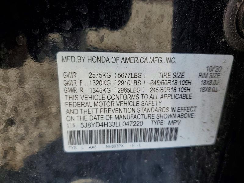 59590166 :رقم المزاد ، 5J8YD4H33LL047220 vin ، 2020 Acura Mdx مزاد بيع