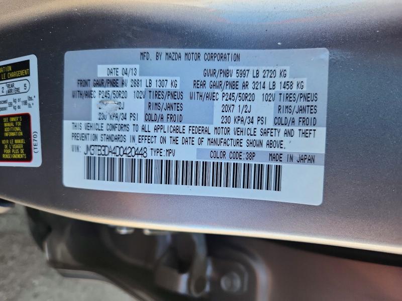 60489246 :رقم المزاد ، JM3TB3DA4D0420448 vin ، 2013 Mazda Cx-9 مزاد بيع