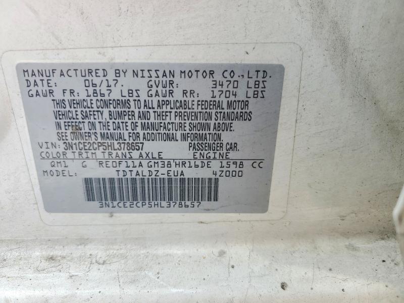 62724466 :رقم المزاد ، 3N1CE2CP5HL378657 vin ، 2017 Nissan Versa Note مزاد بيع