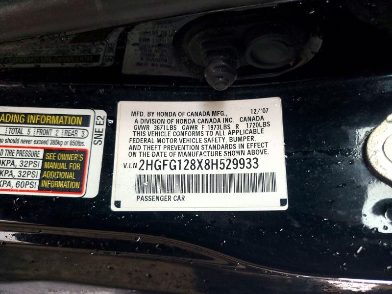 Aukcja sprzedaży 2008 Honda Civic, vin: 2HGFG128X8H529933, numer aukcji: 61126716