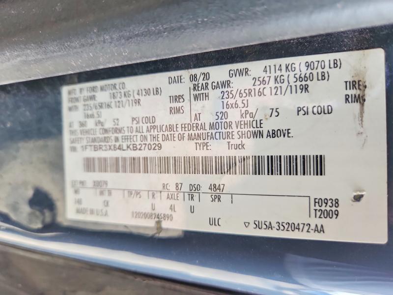 2020 Ford Transit მანქანა იყიდება აუქციონზე, vin: 1FTBR3X84LKB27029, აუქციონის ნომერი: 59745936