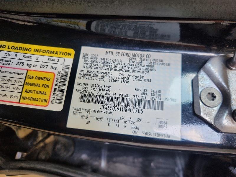 Продаж на аукціоні авто 2017 Ford Fusion, vin: 3FA6P0T91HR401705, номер лоту: 60028706