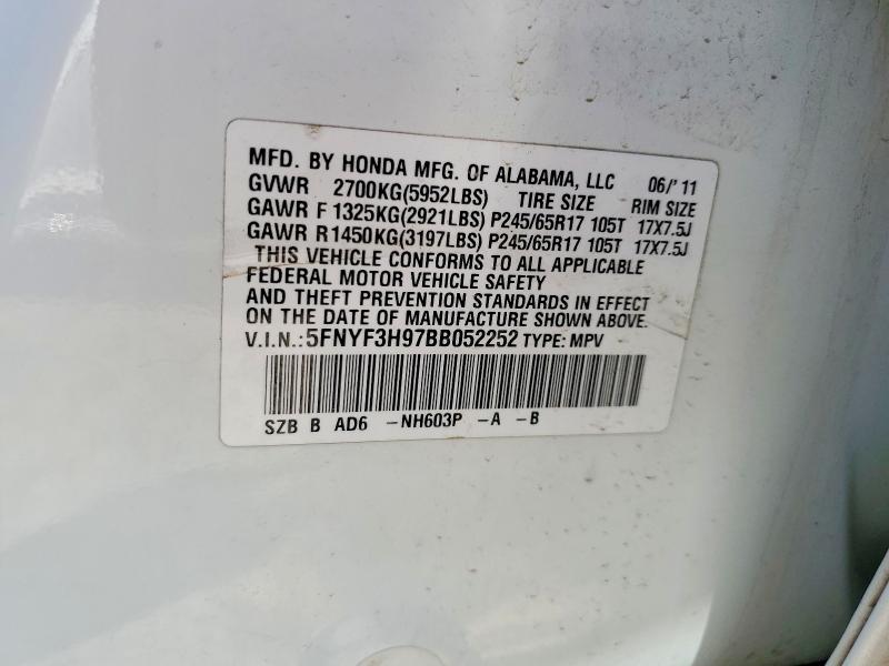 Продажа на аукционе авто 2011 Honda Pilot, vin: 5FNYF3H97BB052252, номер лота: 59843766
