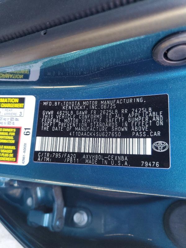 2025 Toyota Camry მანქანა იყიდება აუქციონზე, vin: 4T1DAACK4SU627650, აუქციონის ნომერი: 60129026