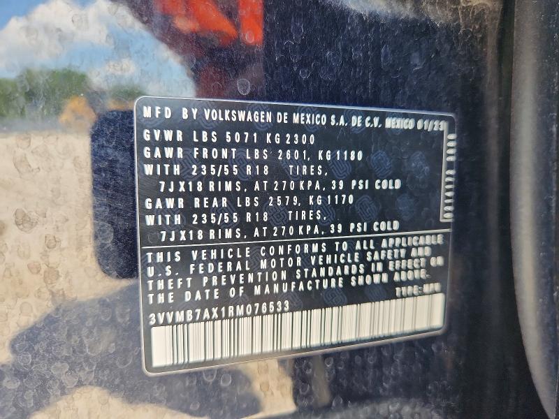 2024 Volkswagen Tiguan მანქანა იყიდება აუქციონზე, vin: 3VVMB7AX1RM076533, აუქციონის ნომერი: 61163746
