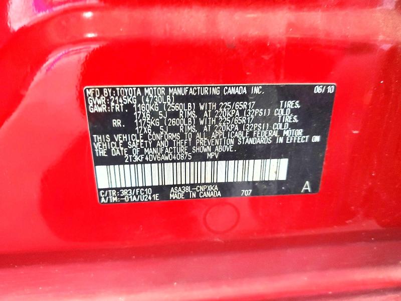 Продаж на аукціоні авто 2010 Toyota Rav4, vin: 2T3KF4DV6AW040875, номер лоту: 61696186