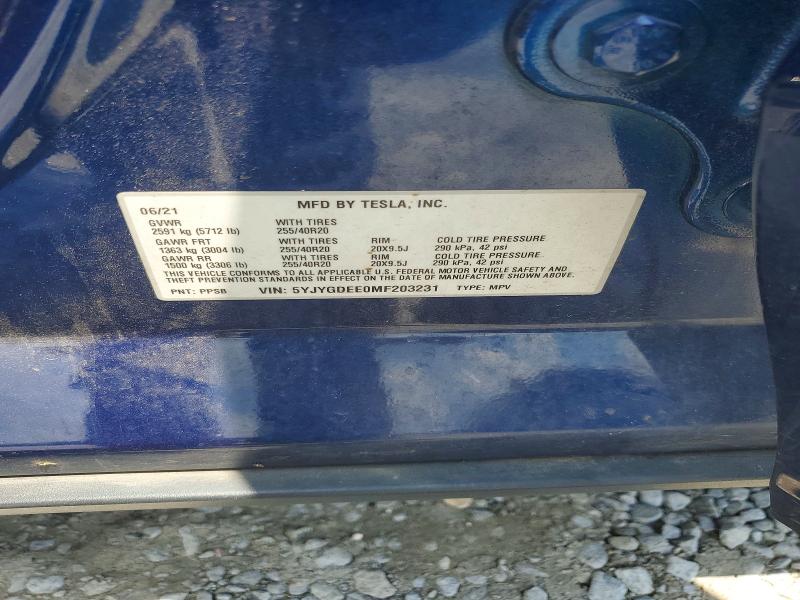 60120776 :رقم المزاد ، 5YJYGDEE0MF203231 vin ، 2021 Tesla Model Y مزاد بيع