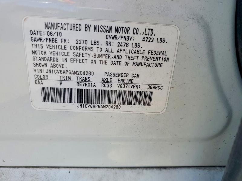Продаж на аукціоні авто 2010 Infiniti G37 Sedan, vin: JN1CV6AP6AM204280, номер лоту: 62281056