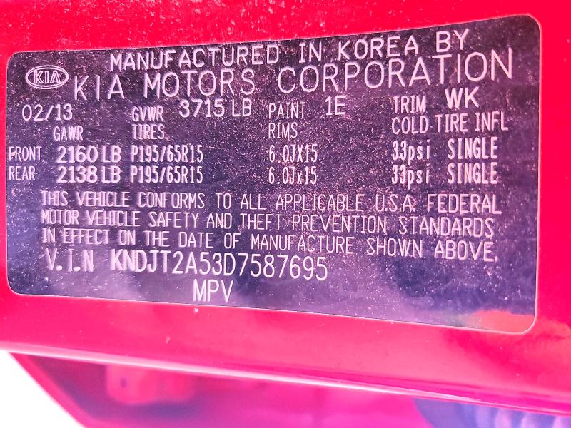 61803286 :رقم المزاد ، KNDJT2A53D7587695 vin ، 2013 Kia Soul مزاد بيع