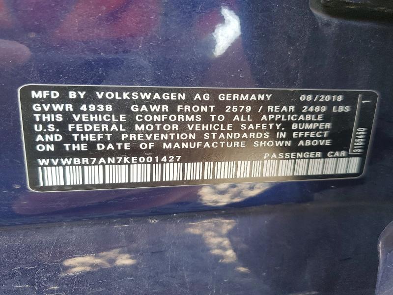 Aukcja sprzedaży 2019 Volkswagen Arteon, vin: WVWBR7AN7KE001427, numer aukcji: 62398126
