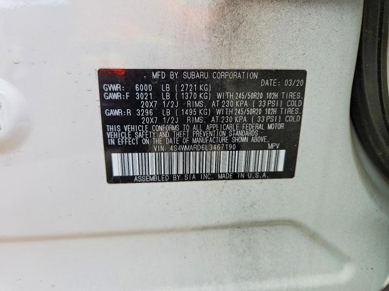 61497426 :رقم المزاد ، 4S4WMARD6L3467190 vin ، 2020 Subaru Ascent مزاد بيع