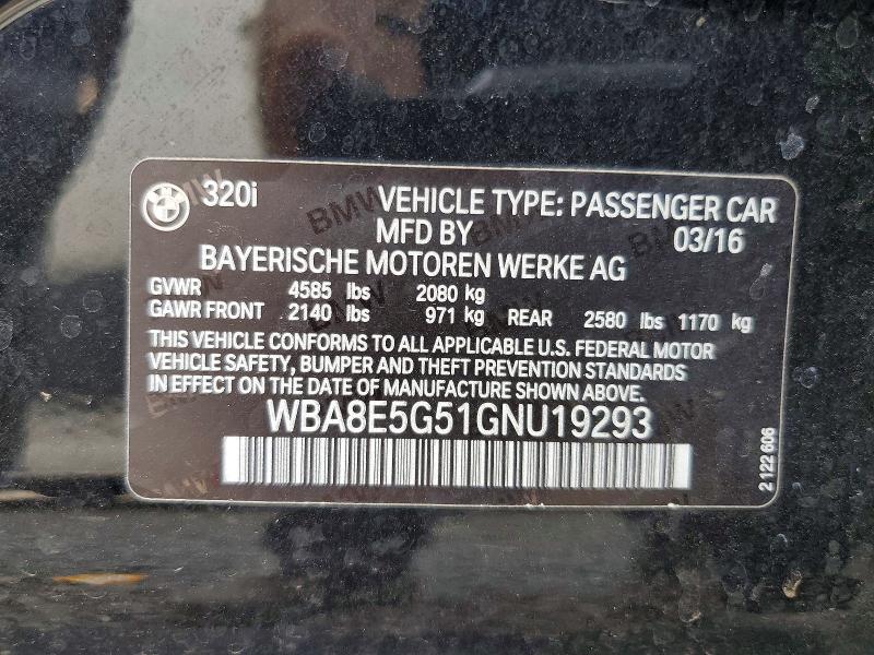 2016 Bmw 320 მანქანა იყიდება აუქციონზე, vin: WBA8E5G51GNU19293, აუქციონის ნომერი: 59339396