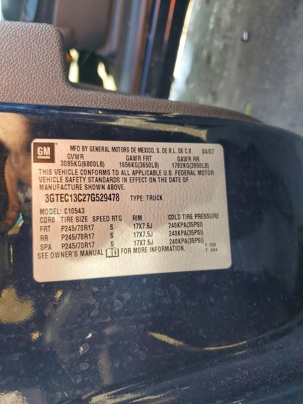 60979056 :رقم المزاد ، 3GTEC13C27G529478 vin ، 2007 Gmc New Sierra مزاد بيع