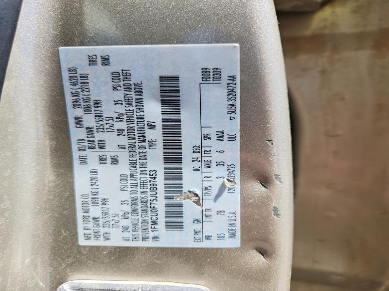 Продажа на аукционе авто 2018 Ford Escape, vin: 1FMCU0F75JUB97453, номер лота: 59845956