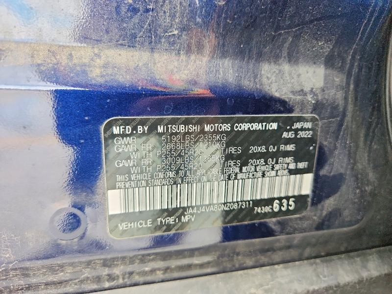 Aukcja sprzedaży 2022 Mitsubishi Outlander, vin: JA4J4VA80NZ087311, numer aukcji: 60819076