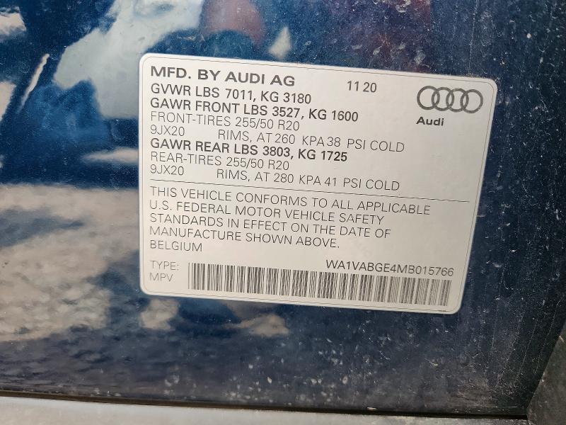 2021 Audi E-tron მანქანა იყიდება აუქციონზე, vin: WA1VABGE4MB015766, აუქციონის ნომერი: 60461746