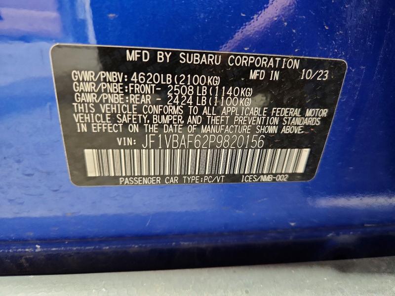 Продажа на аукционе авто 2023 Subaru Wrx, vin: JF1VBAF62P9820156, номер лота: 61187806