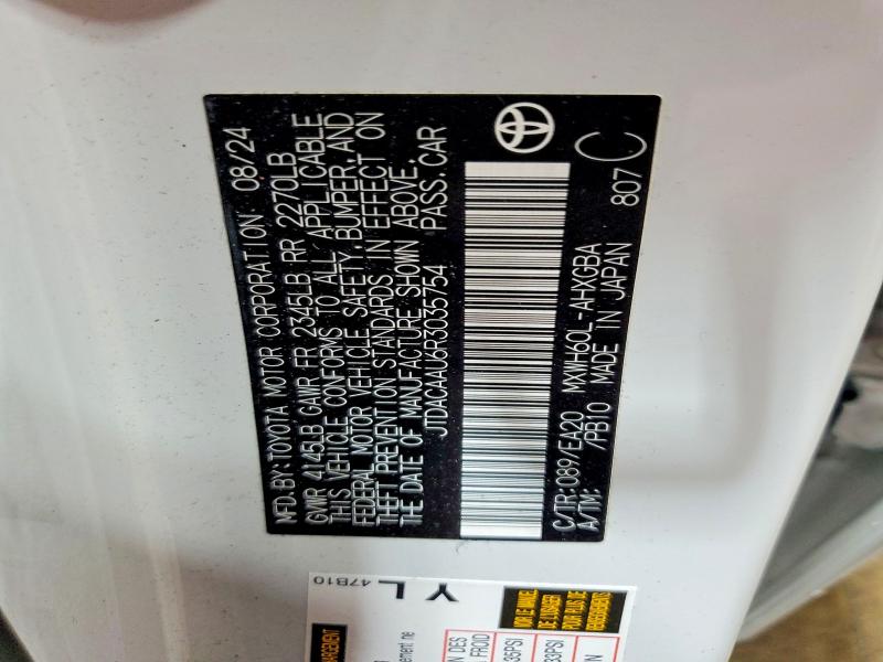 61081236 :رقم المزاد ، JTDACAAU6R3035754 vin ، 2024 Toyota Prius مزاد بيع