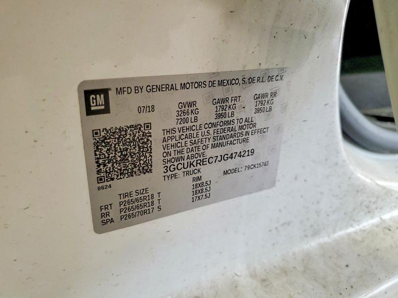 Продаж на аукціоні авто 2018 Chevrolet Silverado, vin: 3GCUKREC7JG474219, номер лоту: 61375126