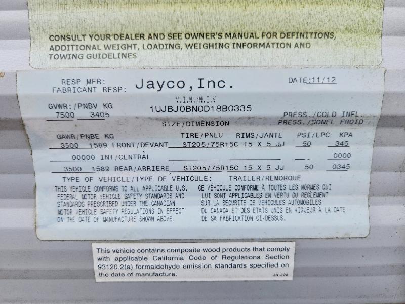 56191676 :رقم المزاد ، 1UJBJ0BN0D18B0335 vin ، 2013 Jayco Jay Flight مزاد بيع