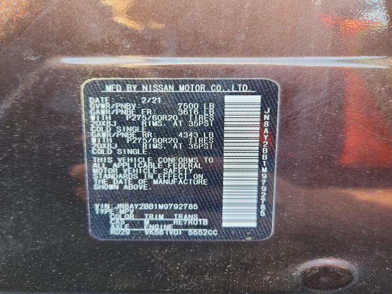 Aukcja sprzedaży 2021 Nissan Armada, vin: JN8AY2BB1M9792785, numer aukcji: 60253226